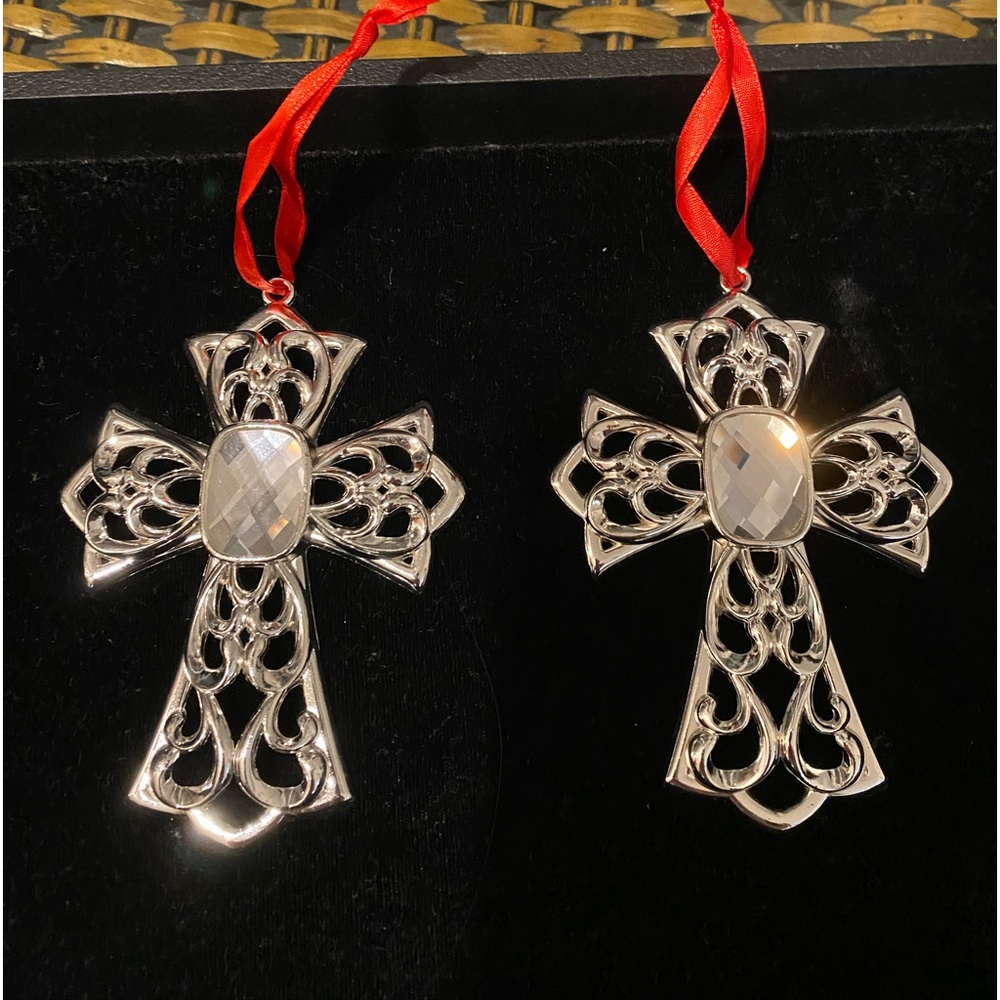 LENOX Bejeweled Silver Plated Diamond Rhinestone Christmas Ornaments 2 w Boxes🎄